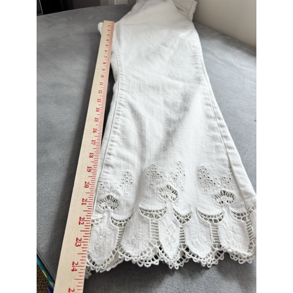 Anthropologie Pilcro Eyelet Lace Embroidered Hem High Rise Crop Flare Jeans Sz31 - Picture 8 of 11